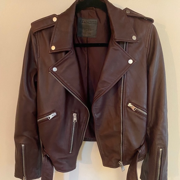 All Saints Jackets & Blazers - NWOT - AllSaints Classic Balfern Deep Berry Leather Moto Jacket (8) – Timeless